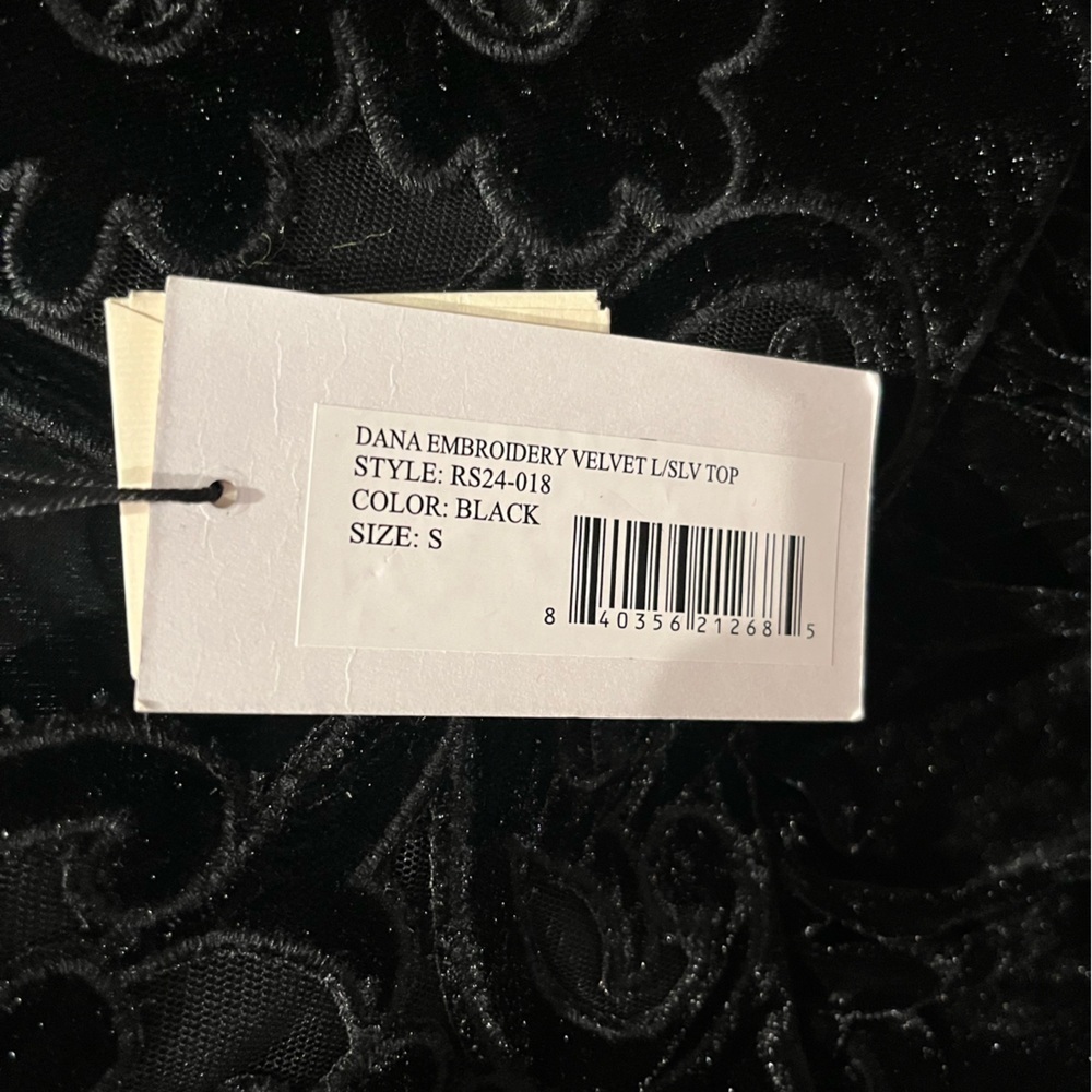 NWT SEA Dana tulle-trimmed embroidered velvet long sleeve blouse top black S - Picture 7 of 7
